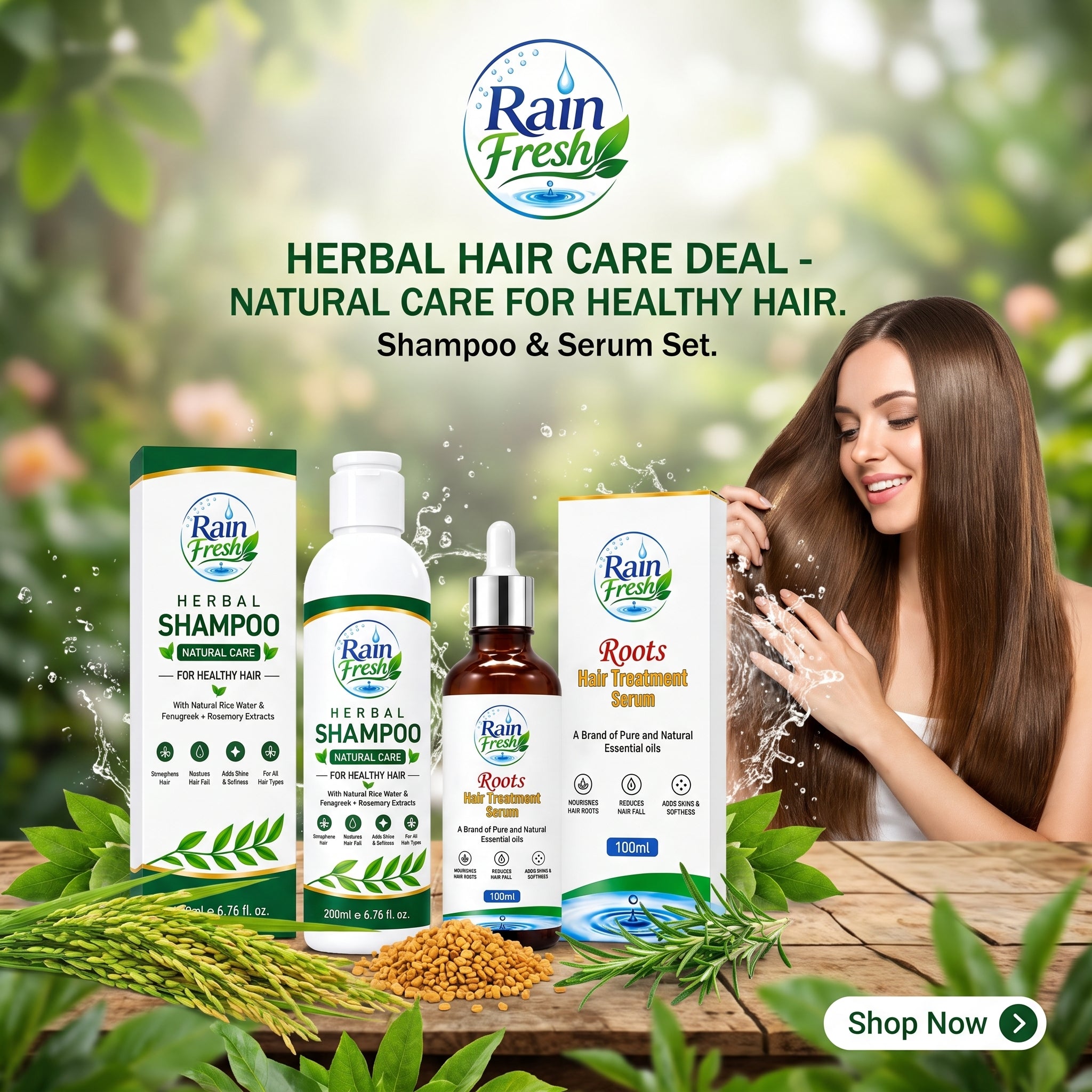 Rain Fresh Hair Fall Control Set | Herbal Shampoo 200ml + Serum 100ml