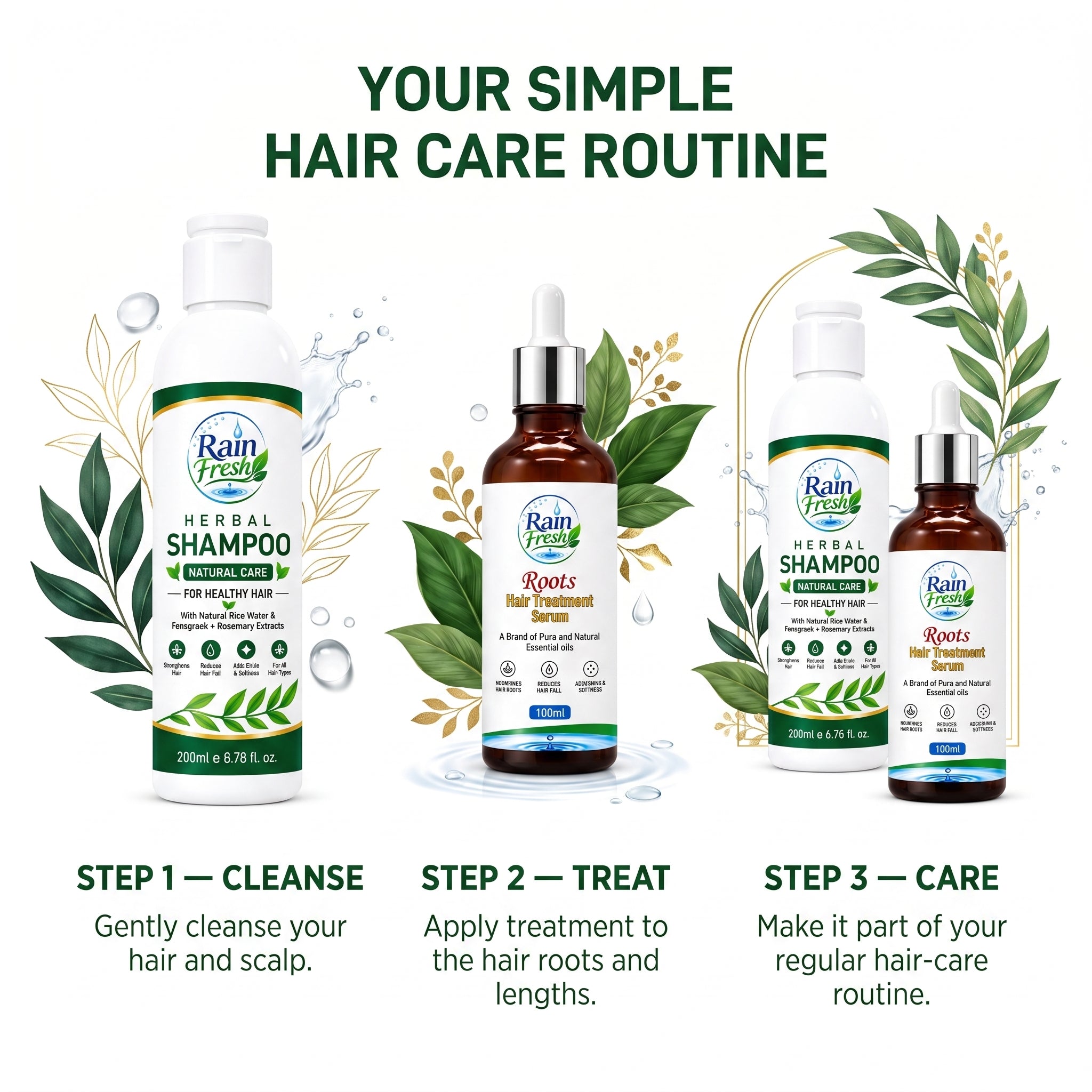 Rain Fresh Hair Fall Control Set | Herbal Shampoo 200ml + Serum 100ml