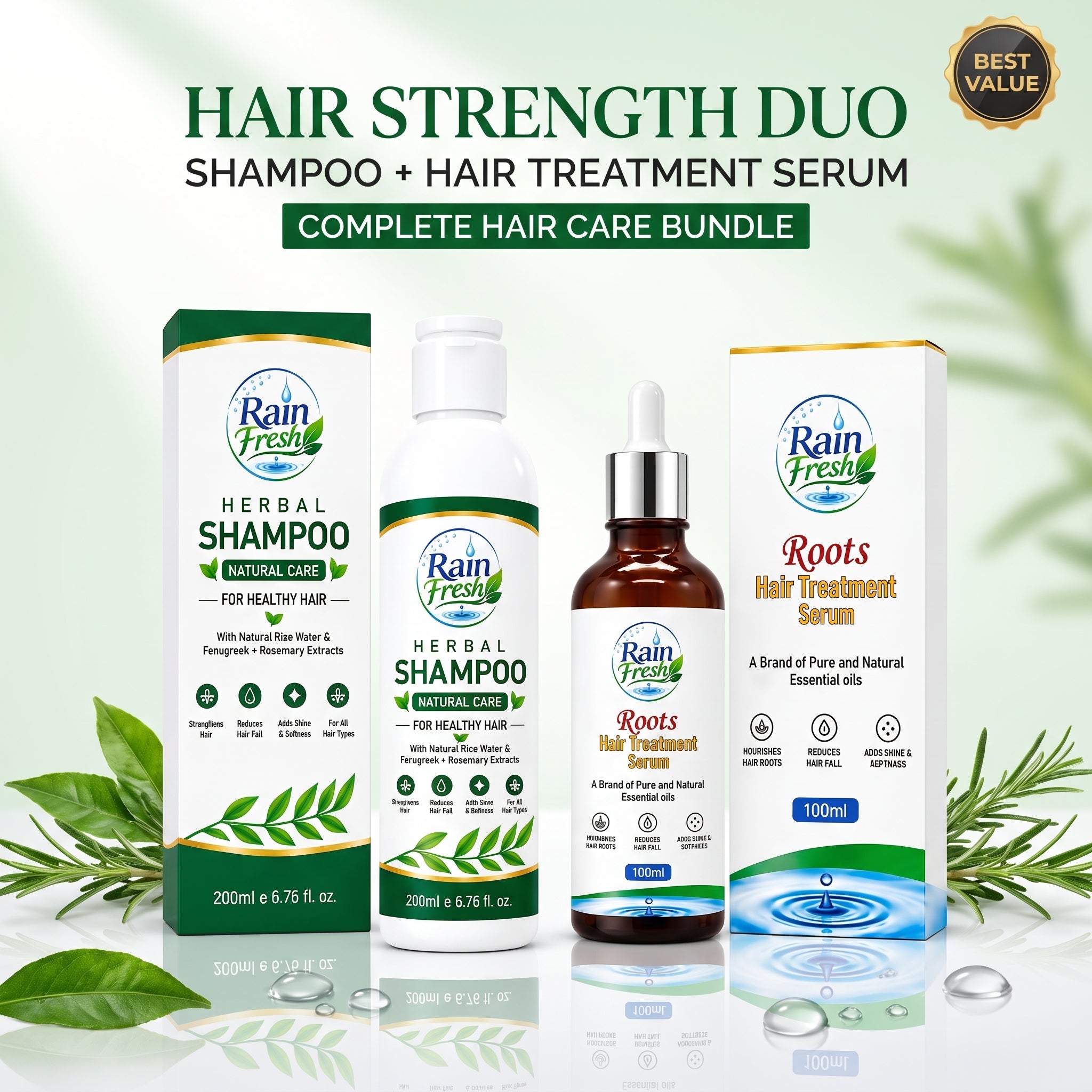 Rain Fresh Hair Fall Control Set | Herbal Shampoo 200ml + Serum 100ml