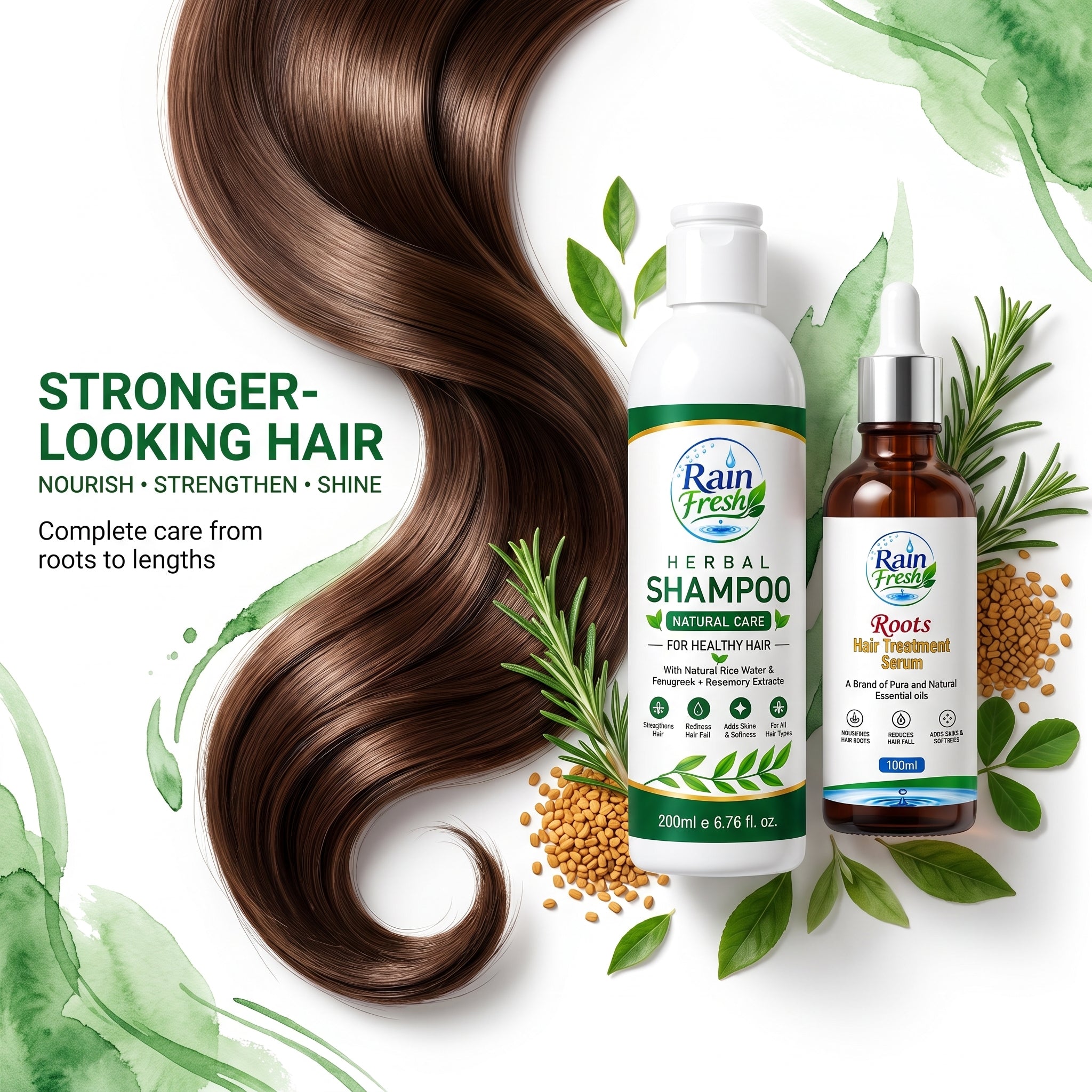 Rain Fresh Hair Fall Control Set | Herbal Shampoo 200ml + Serum 100ml