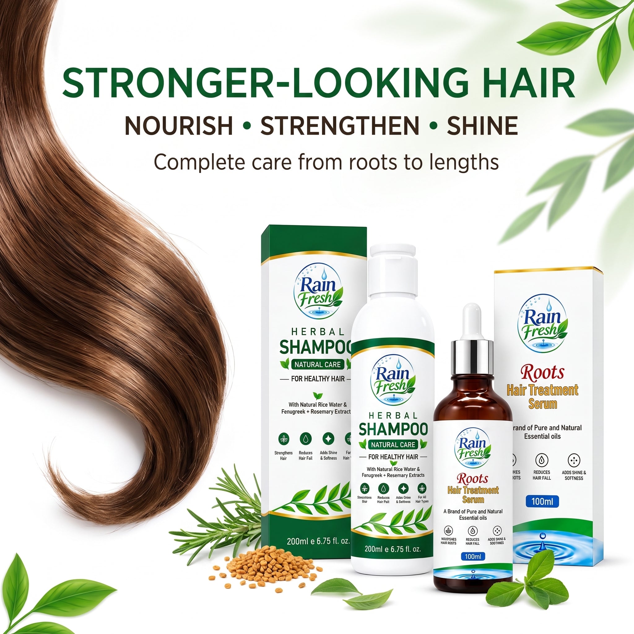 Rain Fresh Hair Fall Control Set | Herbal Shampoo 200ml + Serum 100ml