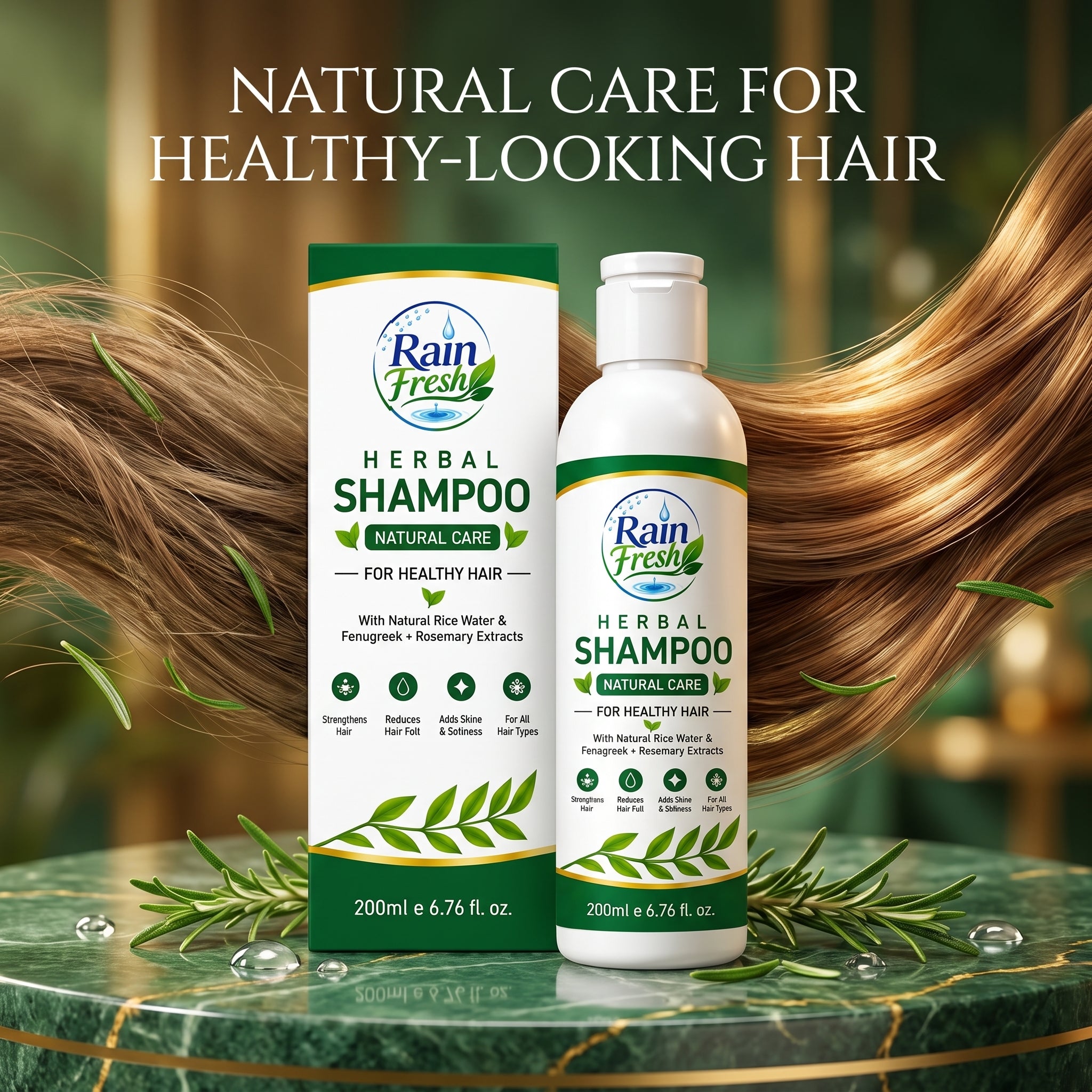 Rain Fresh Herbal Shampoo 200ml | Rice Water, Fenugreek & Rosemary