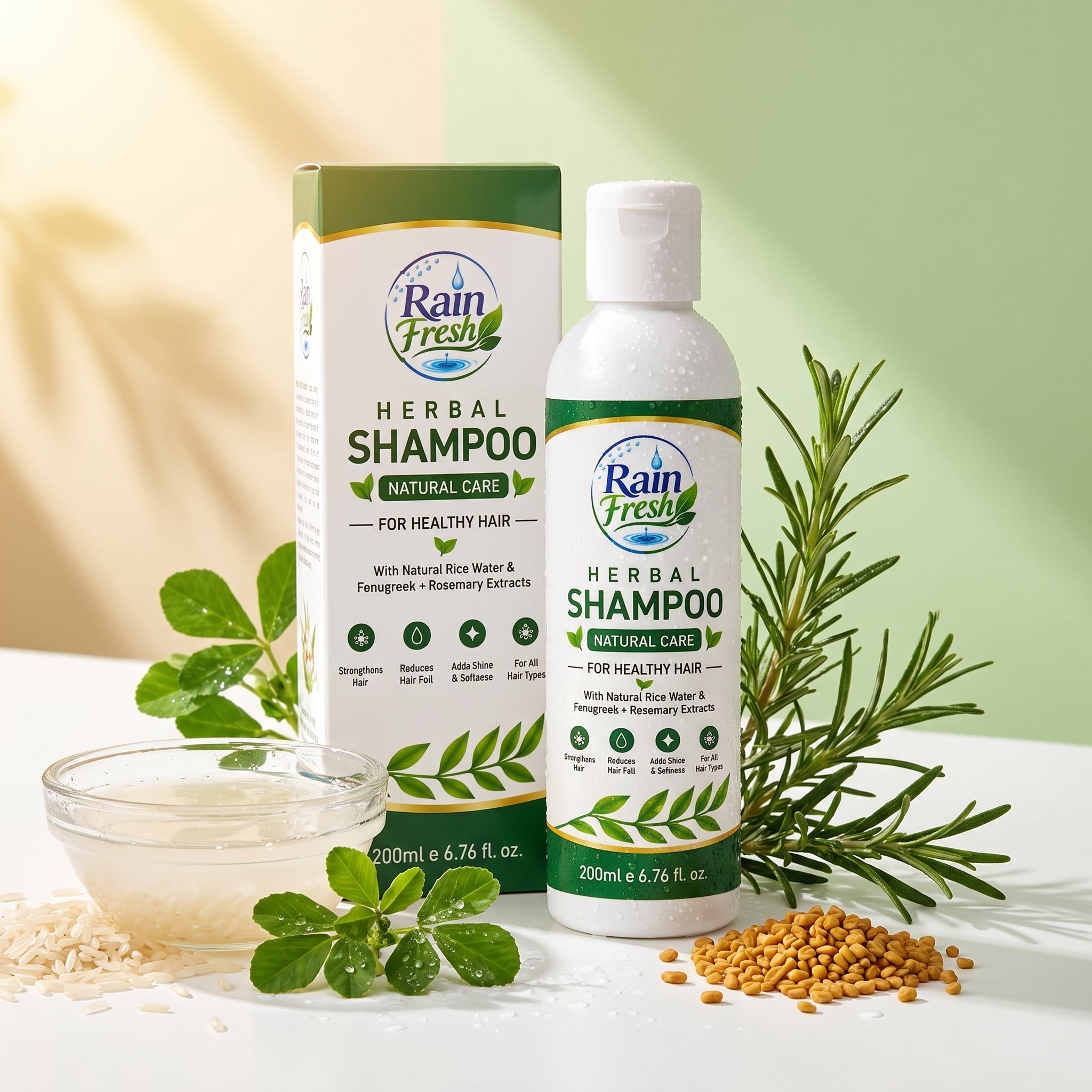 Rain Fresh Herbal Shampoo 200ml | Rice Water, Fenugreek & Rosemary