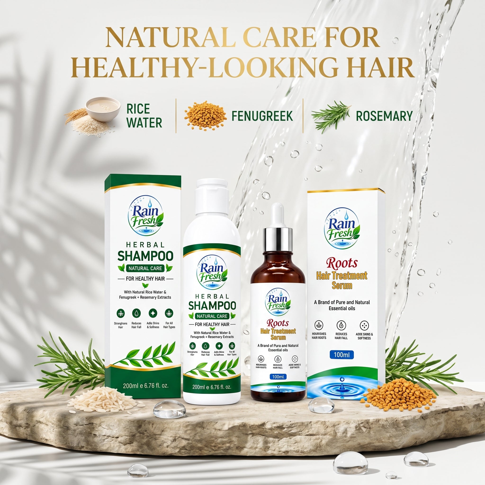 Rain Fresh Hair Fall Control Set | Herbal Shampoo 200ml + Serum 100ml