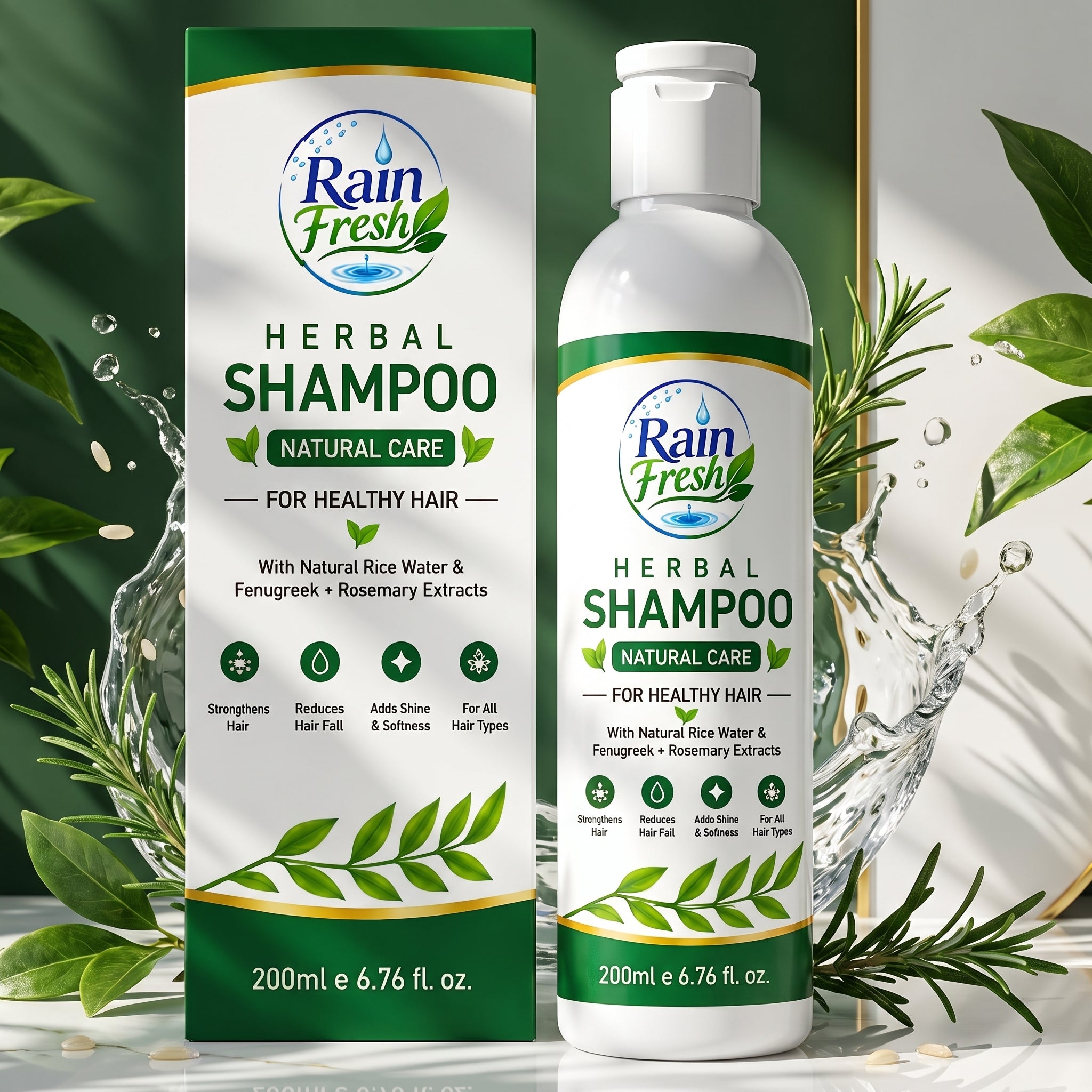 Rain Fresh Herbal Shampoo 200ml | Rice Water, Fenugreek & Rosemary