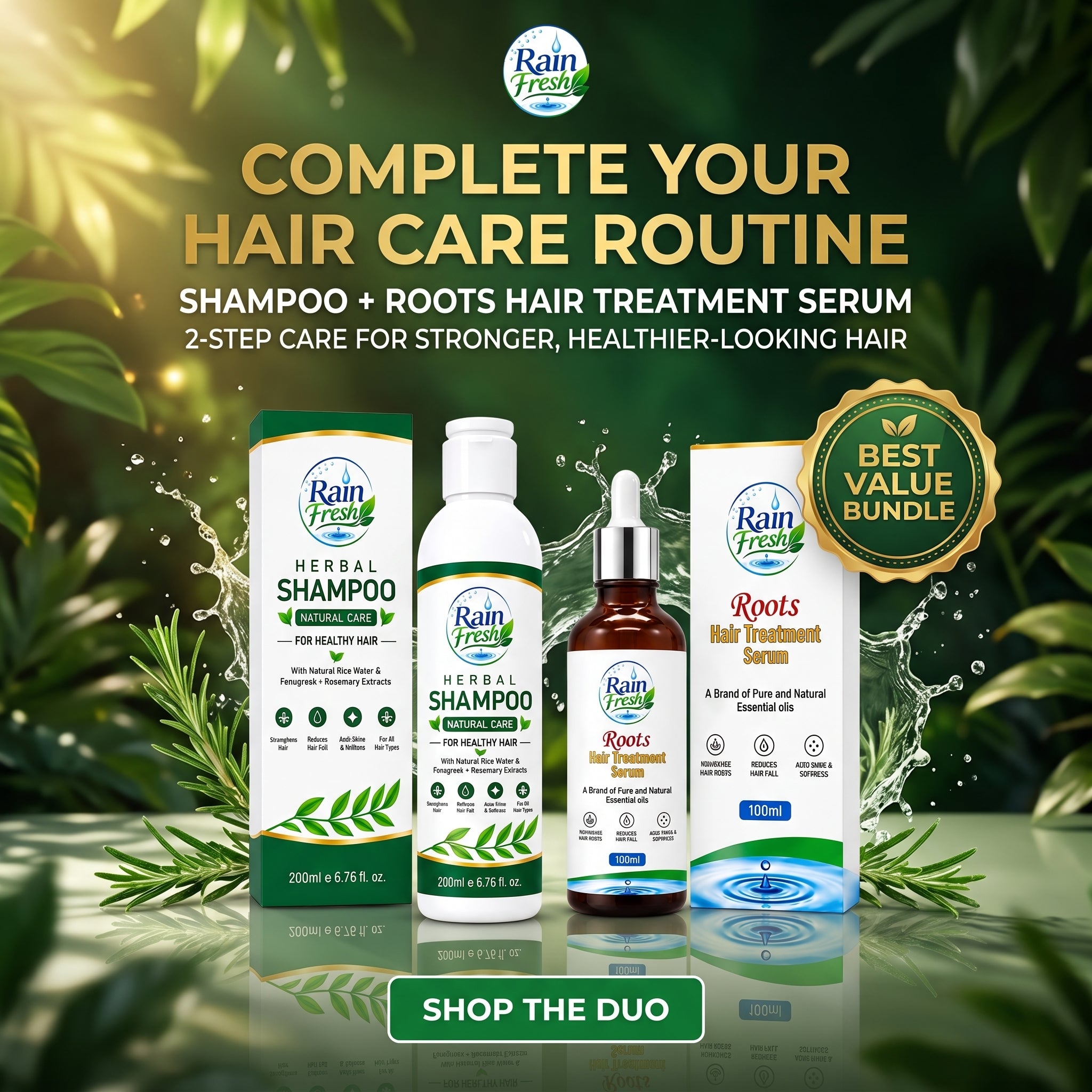 Rain Fresh Hair Fall Control Set | Herbal Shampoo 200ml + Serum 100ml