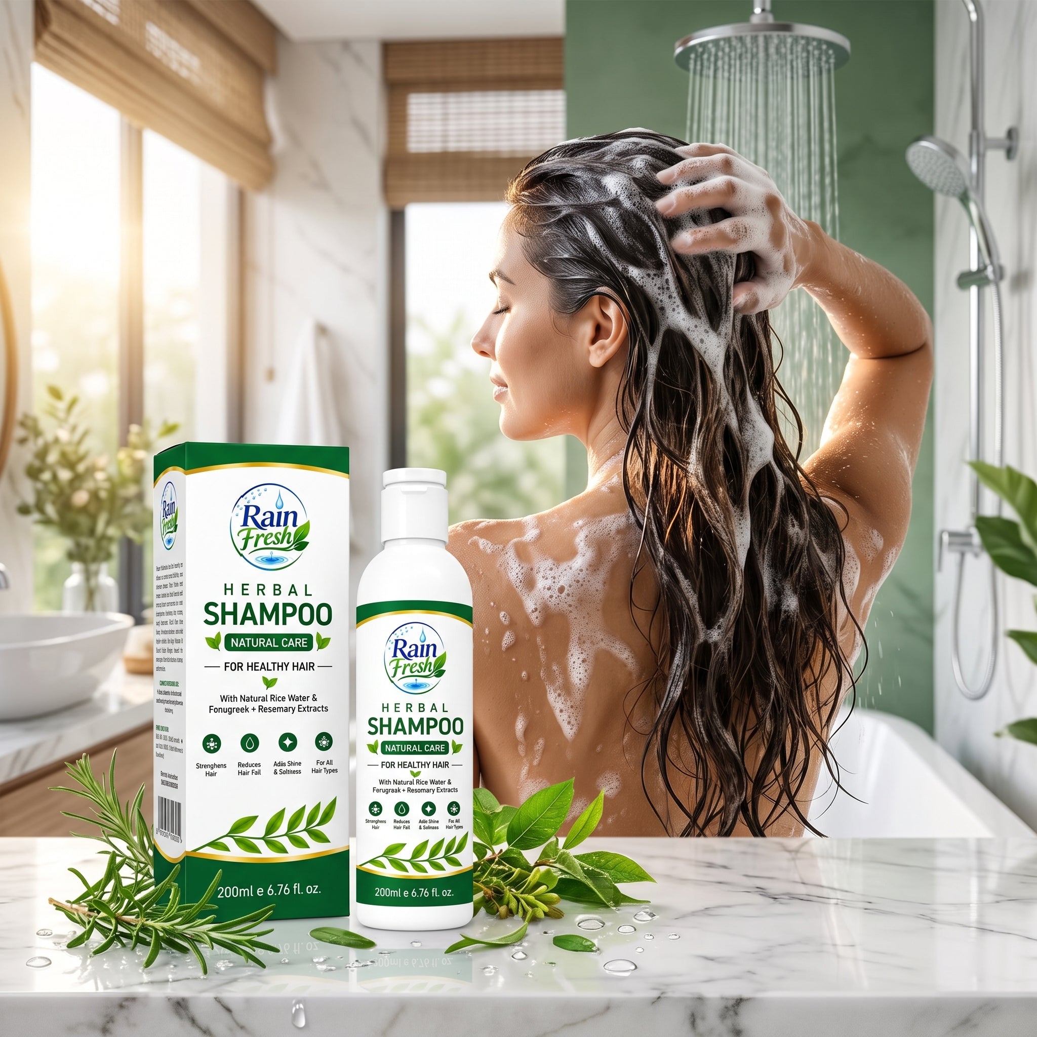 Rain Fresh Herbal Shampoo 200ml | Rice Water, Fenugreek & Rosemary
